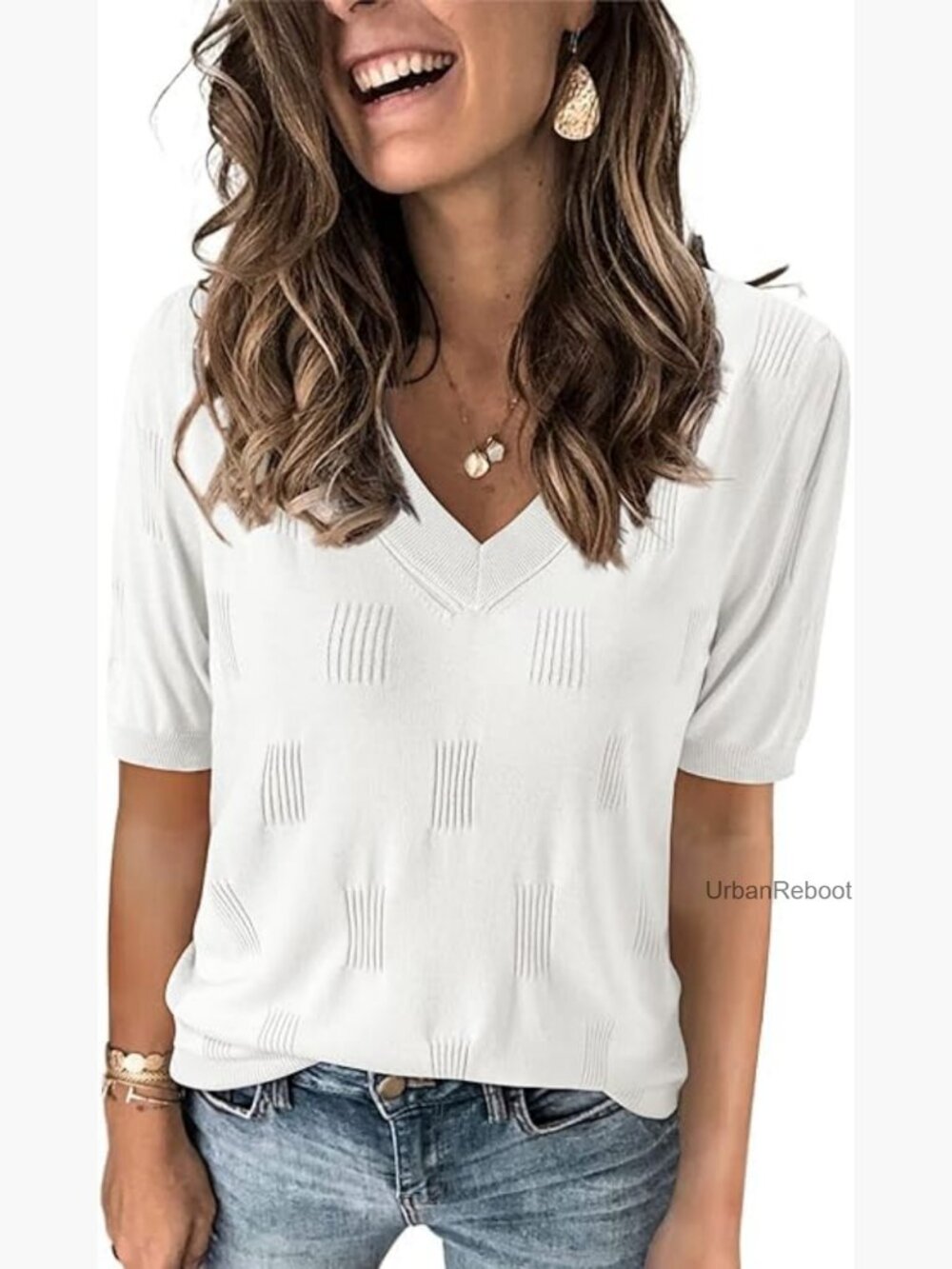 Short Sleeve V-Neck Lightweight Knit Pullover Sweater